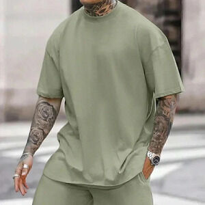 Tee & Drawstring Waist Shorts Army Green